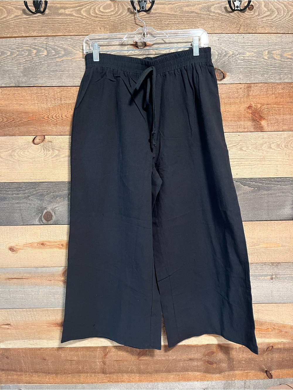 Shein Petite Black Elastic-Waist Wide-Leg Pants Size Large